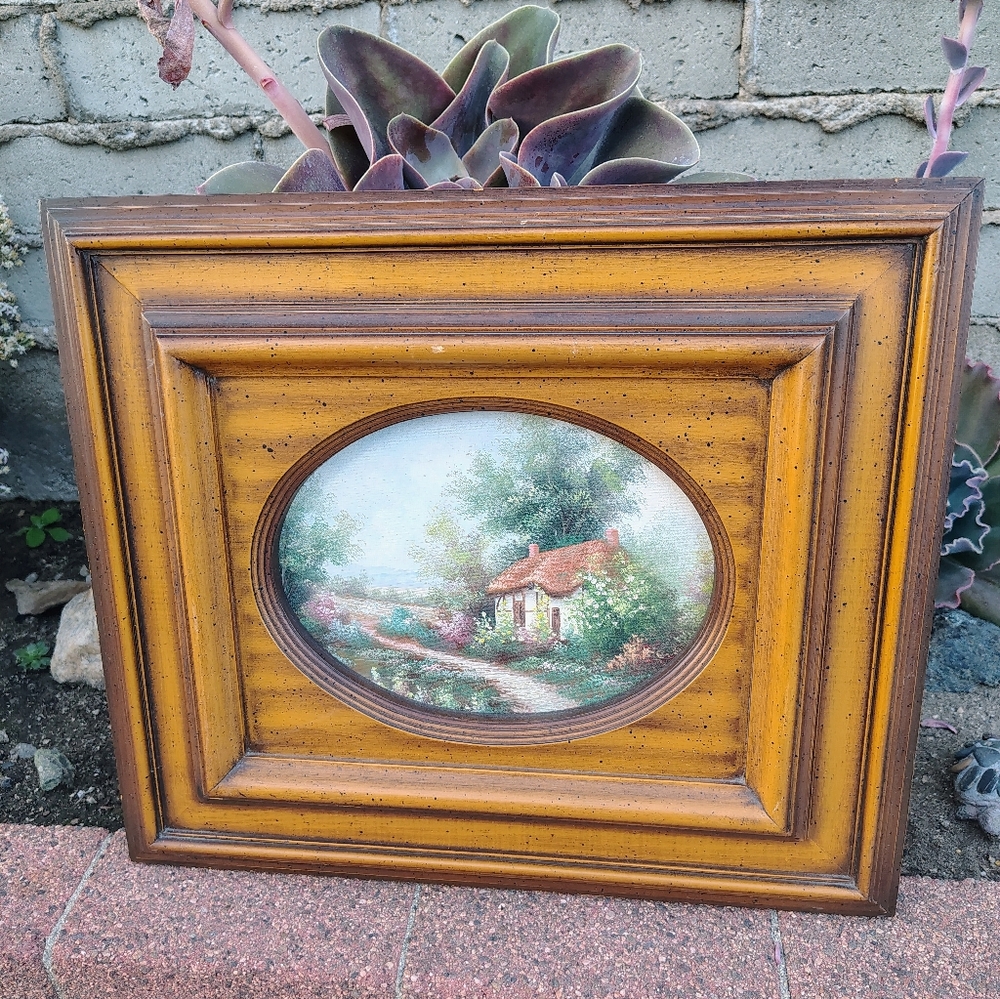 Vintage Cottage Core Floral Wood Framed Painting  18" X 15.5" Vintage Painting